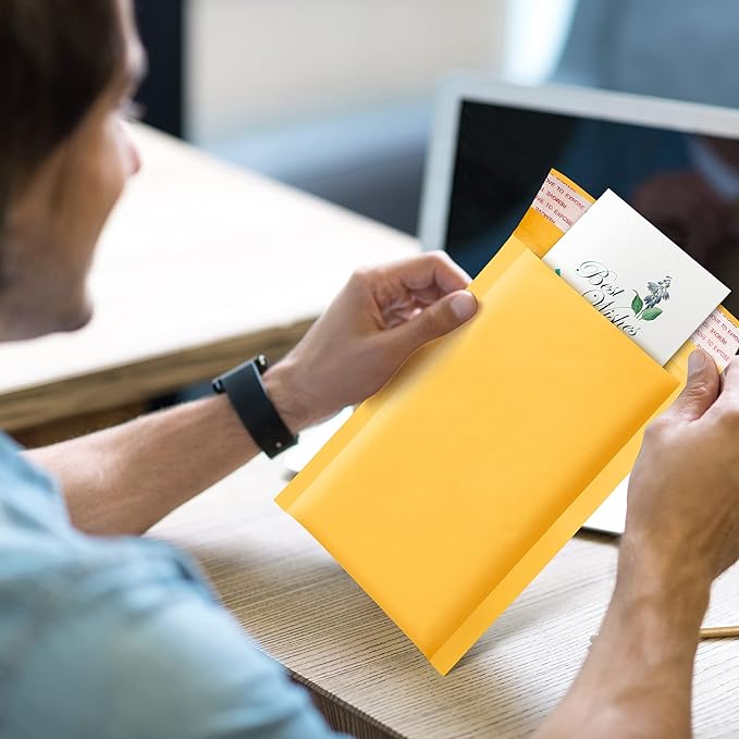 UCGOU Kraft Bubble Mailers 6x10 Inch 25 Pack Usable Size 6x9 Inch Yellow Padded Envelopes #0 Small Business Mailing Packages Self Sealing Tear Resistant Boutique Shipping Bags for Jewelry Supplies