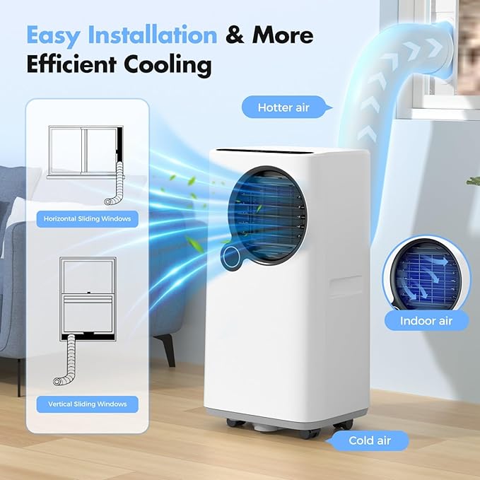 Portable Air Conditioners, 16000 BTU 6-in-1 Cooling, Dehumidifier & Fan, Ultra Quiet with 24H Smart Timer, Auto Shut-Off & Child Lock for Home/Bedroom/Office