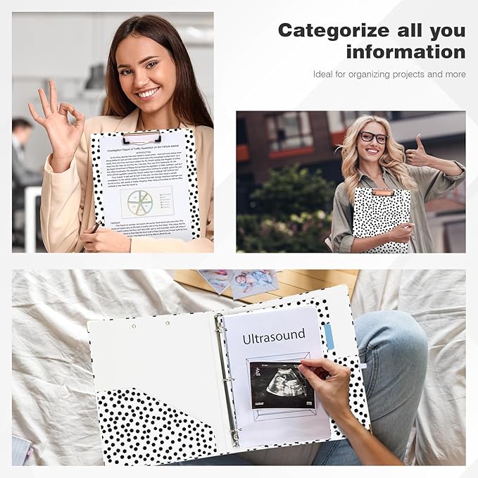 Ospelelf 3 Ring Binder 1 Inch, Cute Binders for Letter Size Documents(11" x 8.5") with 5 Tab Dividers, Clipboard Organizer, Back to School and Office Supplies