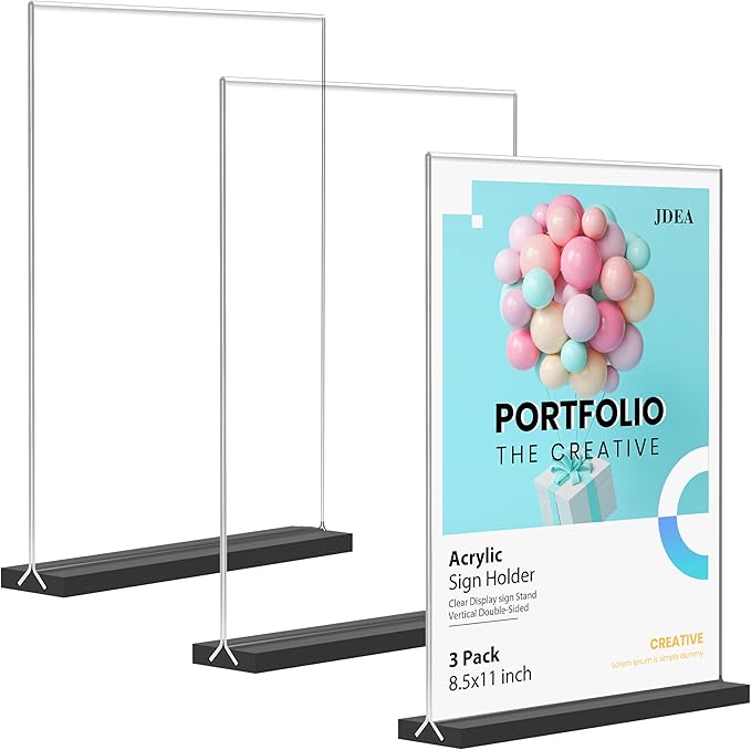 Acrylic Sign Holder Desktop Display Holder for Homes Restaurants Offices Shops (3 Pack 8.5x11 Black)