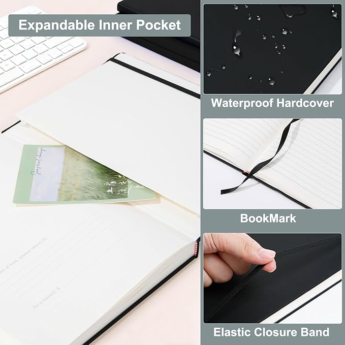 COMIX B5 Lined Journal Notebooks, 240 Pages, 6.9 x 9.8 Inches, Black, Hardcover Journaling Notebooks for Men & Women- Fits for Office, Business, School, Notes Taking & Writing