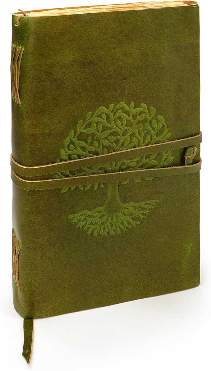 LUXEORIA Tree Of Life Leather Journal for Women and Men, Handcrafted Leather Journal for Writing Womens, Sketchbook, Travel Diary with Unlined Deckle Paper, Mint Green 8x13