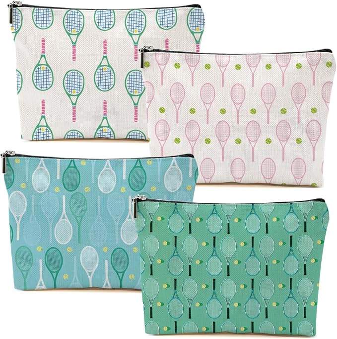 4 PCs Inspirational Makeup Bag, Tennis Accessories Cosmetic Toiletry Bag, Player Graduation Birthday Gifts for Women Girls Tennis Lovers Sister Bridesmaid