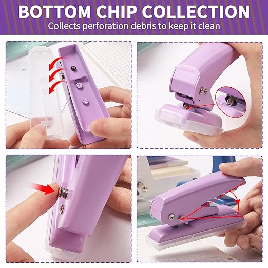 Single Hole Punch, 40 Sheets Punch Capacity, Kaluofan Hole Puncher Single, Small Hole Punch with Non-Slip Removable Base, One Hole Puncher for Crafts, Scrapbooks, Paper, Chipboard (Purple)