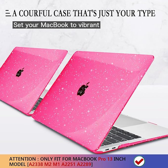 CISSOOK Compatible with MacBook Pro 13 inch Case M2 M1 2025-2016 Release A2338 A2251 A2289 A2159 A1706 Model with Touch Bar, Sparkly Plastic Hard Shell &Keyboard Cover, Rose Pink Glitter