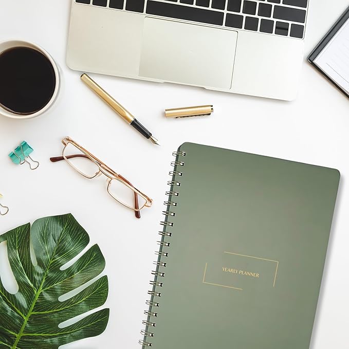 | Ultimate Yearly, Daily, Weekly, Monthly Planner | 8.25" x 11.75" | To Do List Notebook for Work | Simple Design | Multiple Layouts | Academic Planner and Organizer Notebook (Black, Yearly Planner - Portrait)