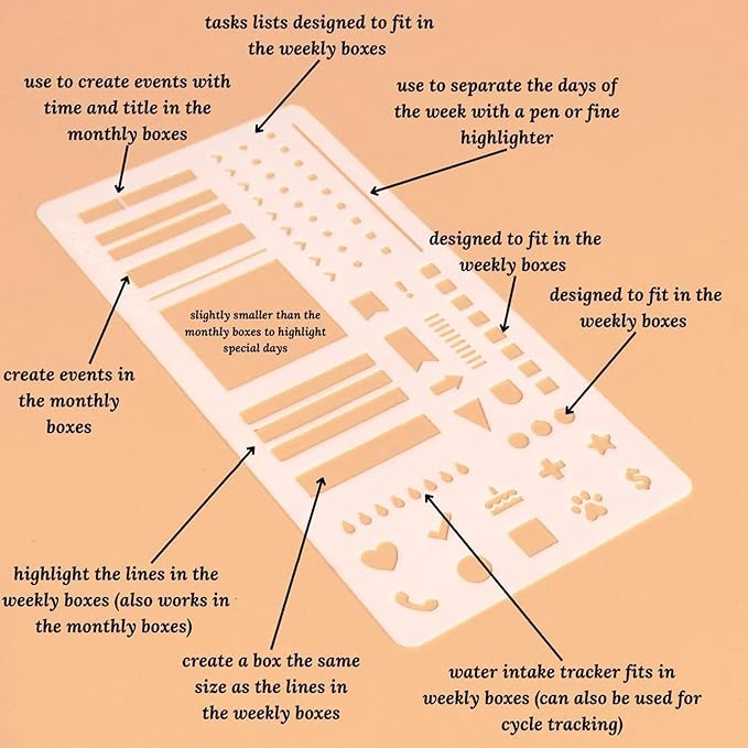 Calendar Stencils for Planners, Flexible Record Template, Scrapbook Drawing Ruler, Reusable Planner Stencil, Journaling Accessories for Lettering Banners Habit Tracker Stamps Bookmark