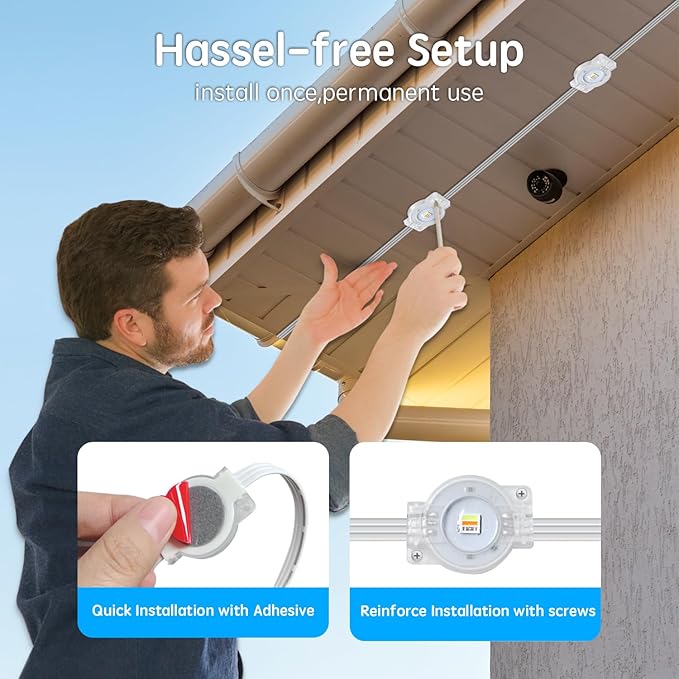 100FT RGB Permanent Outdoor Lights,Waterproof Smart LED Eaves Lights with App/Remote Control,for Christmas and All Holiday Decor,Daily and Accent Lighting,House Roof and Garden