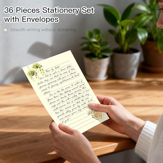 36PCS Cat Theme Stationery Set, Warm Yellow Healing Style Letter Writing Paper with Cute Kitty Illustrations and Envelopes for Letters, Invitations, Holiday Greetings, Party Notes and Gifts