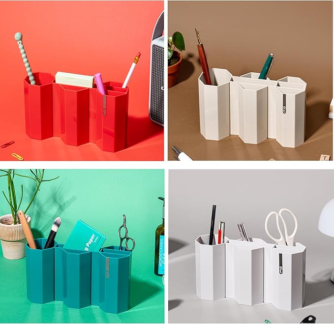 AonT Design Small Desk Organizer - White Pen Tray & Holder (Multi-Compartment) (Made in Korea) – Modern Office Storage Supplies Organizer and Aesthetic Decor for Accessories