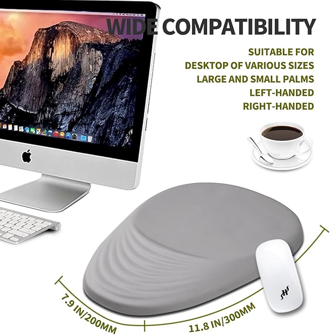 Hokafenle Ergonomic Mouse Pad Wrist Support, Terraced Slope Carpal Tunnel Wrist Pad for Mouse with Unibody Memory Foam, Wrist Rest Pain Relief Mousepad (Silvery White, 11.8x7.9 in)