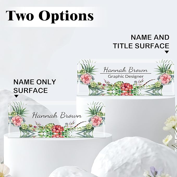Ship Next Day-Custom Name Plate for Desk, Desk Name Plate Personalized, Acrylic Office Desk Accessories, Appreciation Gifts for Coworkers Employee Teachers Boss Women Men (Succulent Plants)