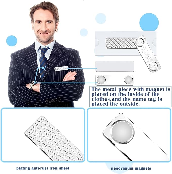 12 Pieces Magnetic Name Tags Kit Acrylic Name Badge Holders Clear Label Holders with Blank Printable Paper Inserts Magnets Custom Identity for Office