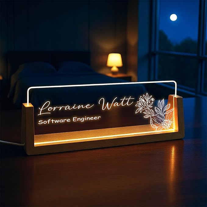Custom Desk Name Plate,Light Up Acrylic Office Sign, Personalized Gift for Boss Coworker Teacher, Employee Appreciation Award, Home Office Decor