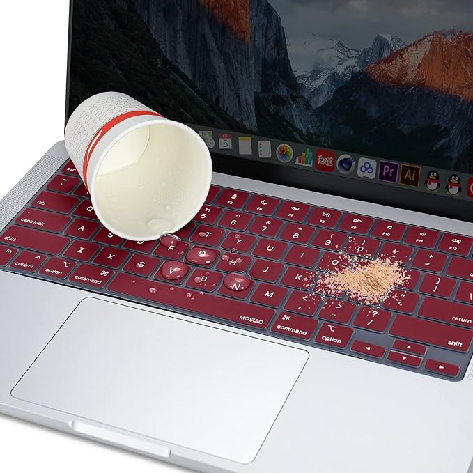 MOSISO Keyboard Cover Skin Compatible with MacBook Air 15 inch M3 A3114 M2 A2941/Air 13.6 A3113 A2681/Pro 14/16 M4 M3 M2 M1, Marsala Red