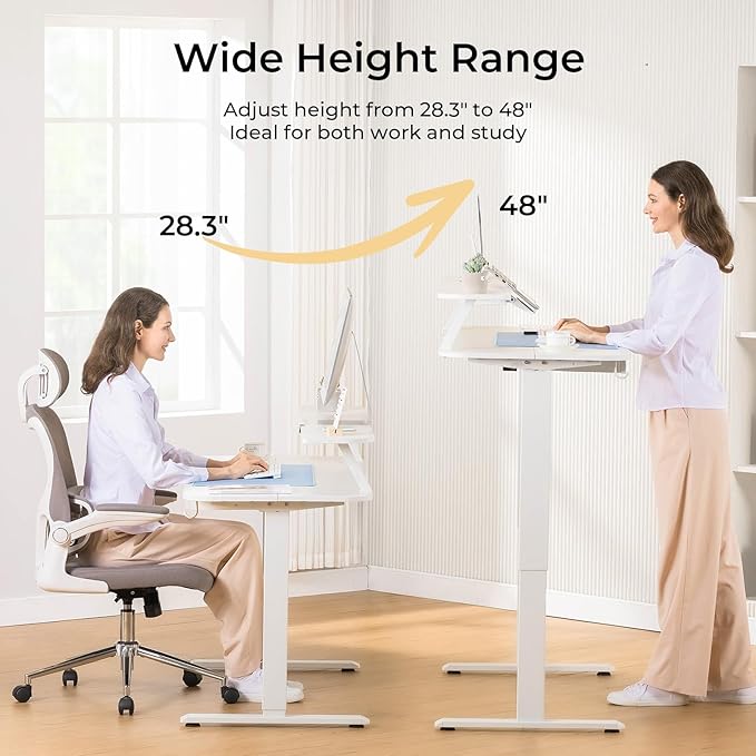 COMHOMA Electric Standing Desk with Drawers, 48 x 24'' Sit Stand up Desk with Monitor Stand, Laptop Stand, Height Adjustable Ergonomic Home Office Computer Desk with Memory Preset Controller