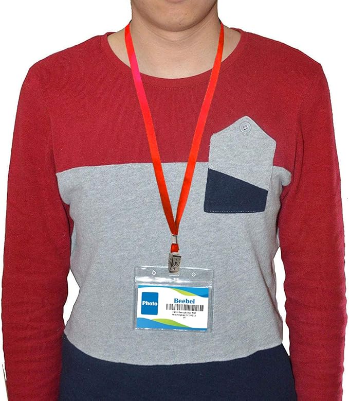 Beebel Red Lanyards 100 Pack Nylon Flat Badge Lanyard Bulldog Clip for Id Badge Name Tag (Red, 100 Pack)