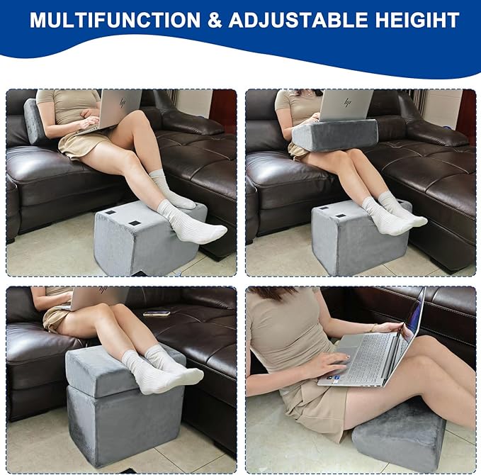 Adjustable Foot Rest for Under Desk at Work - 3 Height Ergonomic Footrest, 17x11 Inch Office Foot Stool, Soft Velvet Cushion, Non-Slip Base for Home & Office - 100% Memory Foam Filling