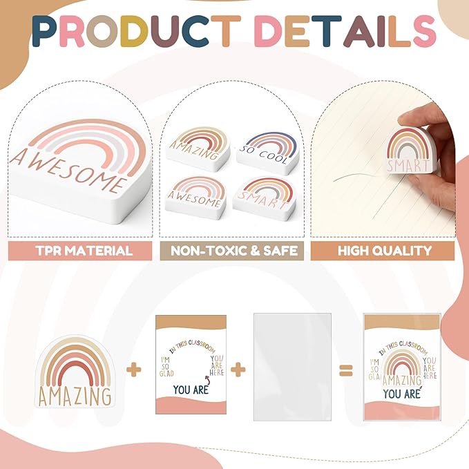 80 Sets Back to School Gifts for Students Rainbow Erasers Bulk with Greeting Cards 3D Novelty Desk Erasers for Kids Birthday Party Favors Classroom Rewards