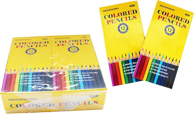 SKKSTATIONERY 144Pcs Colored Pencils, Pre-sharpened, coloring pencils for adults kids Bulk Back to School Supplies For Teachers 12 Colors, 12pcs/box, Total: 144Pcs.