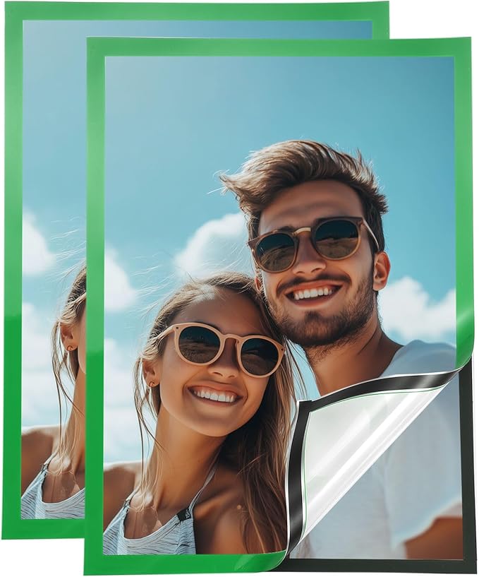 uxcell 2 Pcs Magnetic Sign Holder, 11.7" x 16.5" Self-Adhesive Magnetic Wall Signs Holder Magnetic Picture Frame Document Holder for Home Office Wall Window Displays, Green