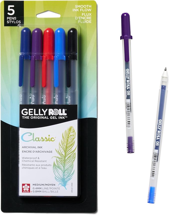 SAKURA Gelly Roll Gel Pens - Medium Point Ink Pen for Journaling, Art, or Drawing - Assorted Colored Ink - 5 Pack