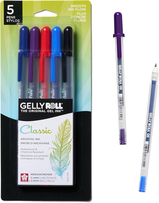 SAKURA Gelly Roll Gel Pens - Medium Point Ink Pen for Journaling, Art, or Drawing - Assorted Colored Ink - 5 Pack