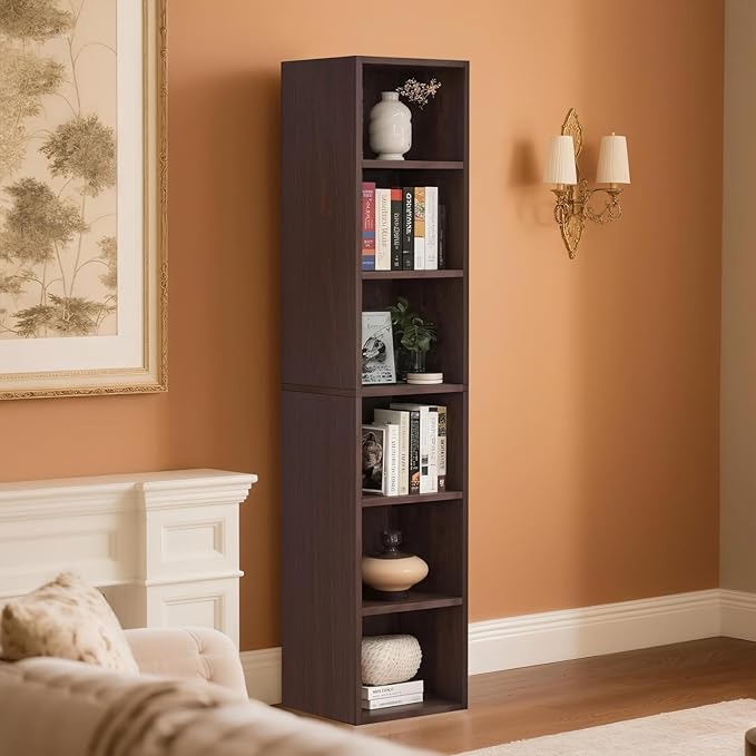 72" Rectangle Wooden Bookshelf with 6 Tier Bookshelf, Large Bookcase for Home Offices and Living Rooms with Storage Shelves, Display Shelves, Brown