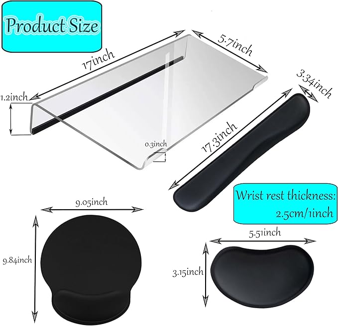 4pcs New Acrylic Tilted Computer Keyboard Stand with Mouse and Keyboard Wrist Rest Pad Computer Keyboard Holder Set for Office Desk,Home,School Supplies (Keyboard Stand)