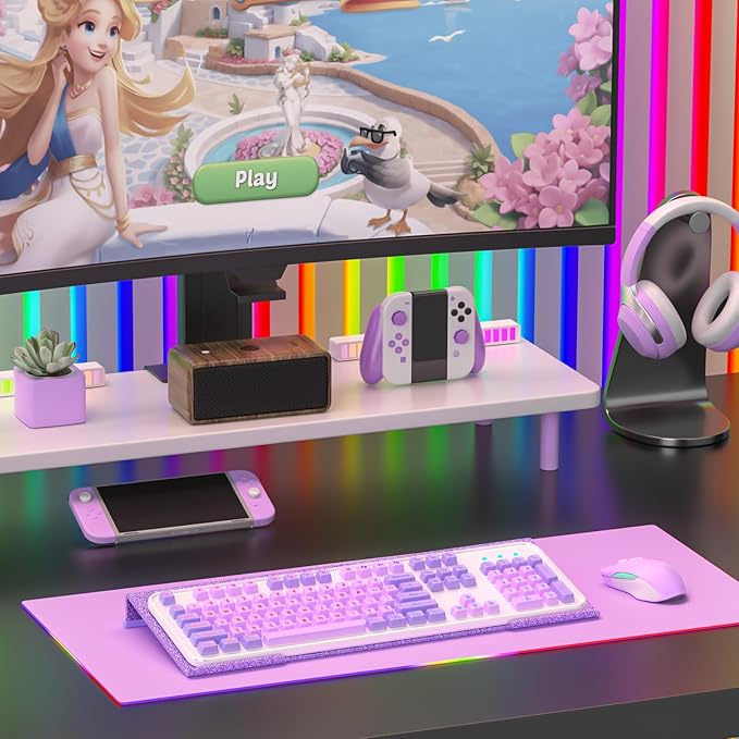 Ergonomic Computer Keyboard Stand - 17 Inch Glitter Purple Acrylic Keyboard Riser for Desk Tilted Keyboard Holder Tray with Non-Slip Strip for Home Office Easy Typing & Working