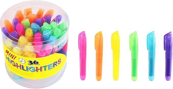 SKKSTATIONERY 36-Pcs Mini Highlighters Colored Highlighters Chisel Tip, Highlighter Markers, Assorted Colors Highlighter Pens 3.5''