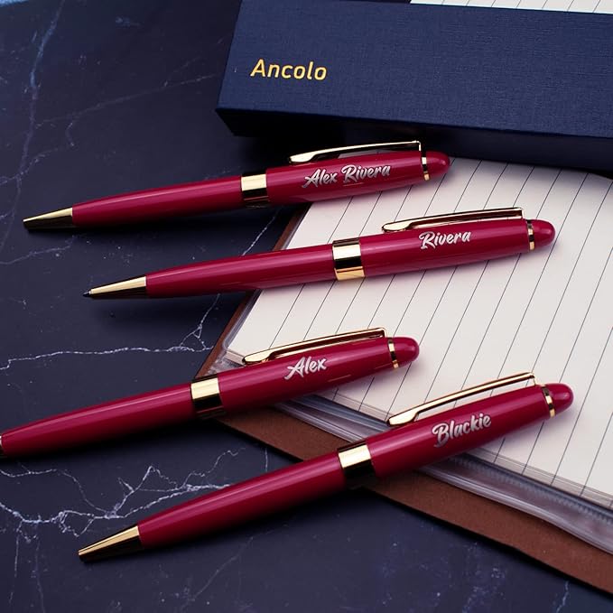 Ancolo Personalized Business Ballpoint Pens-Medium Point Nib - Quality Pens Metal Body no plastic, Engraving With Your Name/Message Corporate Executive Gift for any occations