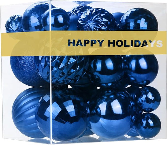 Royal Blue Christmas Ornaments - Christmas Tree Decorations Shatterproof Hanging Balls for Birthday Wedding Holiday Decor Set of 36pcs, Multi-Sizes(1.6",2.5",3.2")
