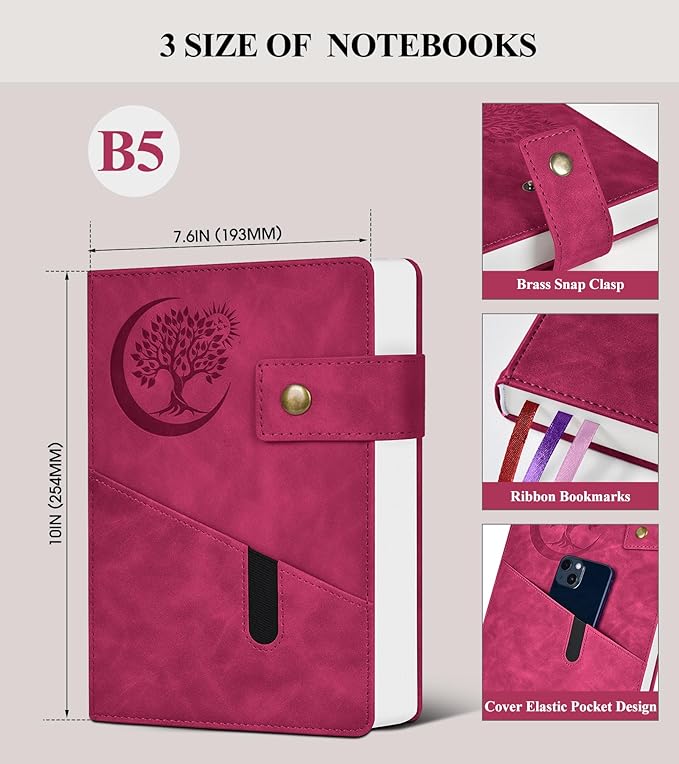 365 Page Thick Lined Journal Notebook for Men Women, B5 Large Leather Journals for Writing, Hardcover Notebooks for Work, School, Note Taking, Business, Travel Diary, College Ruled 7.6" x 10"