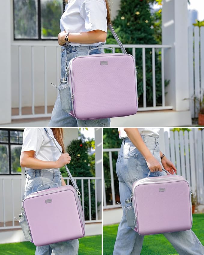 Zipper Binder, 3 Inch D-Ring 3 Ring with Water Bottle Holder,700 Sheet Capacity-Multiple Pockets,Binder with Strap for School/Office, Fit for 13" Tablet/Laptop,Patent Design-Purple