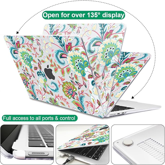 Compatible with MacBook Air 13.6 inch Case 2025 2024 2023 2022 Release M4 A3240 M3 A3113 M2 A2681 Touch ID, Printed Pattern Plastic Hard Shell Cover for Mac Air 13.6 M4, Paisley Flowers