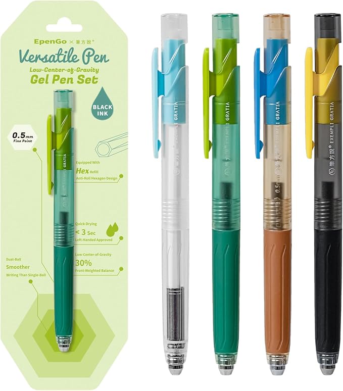 cute Pastel Ballpoint Pens Fine Point Smooth Writing Pens, 0.5mm Black Gel Ink pen, Quick-Dry Retractable with Silicone Grip, 4 Pcs - Morandi Colors for Office, School Supplies & Journaling