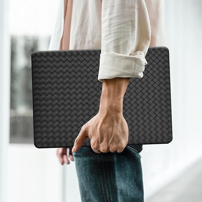 Woven Case for MacBook Air 13 inch Case 2022-2018 M1 A2337 A2179 A1932,Cover for MacBook Air M1,Protective Leather Woven Textured Hard Shell&Keyboard Cover for Mac Book Air13,Boho Black