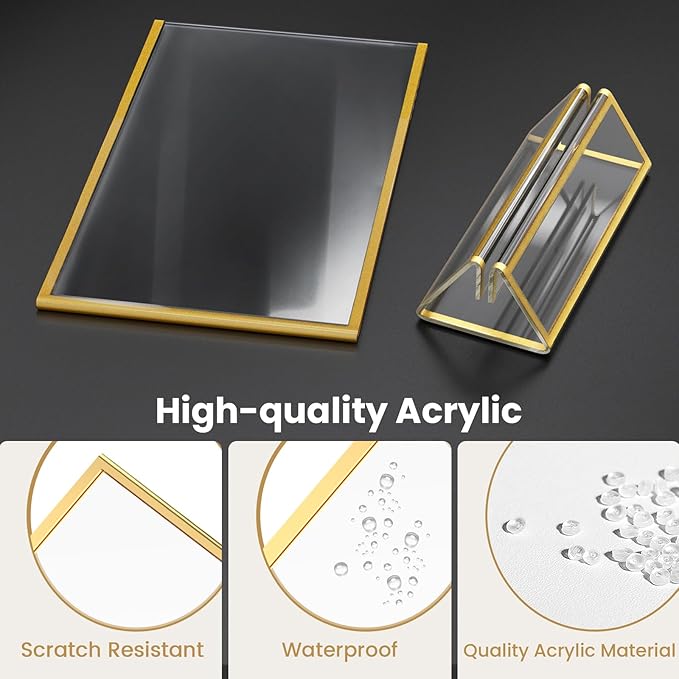 Acrylic Sign Holder 5X7 Gold Picture Frame Double-Sided Acrylic Frames for Wedding Table Numbers Photo Frames Flyers Menu with Removable Sticky Dots-6 Pack