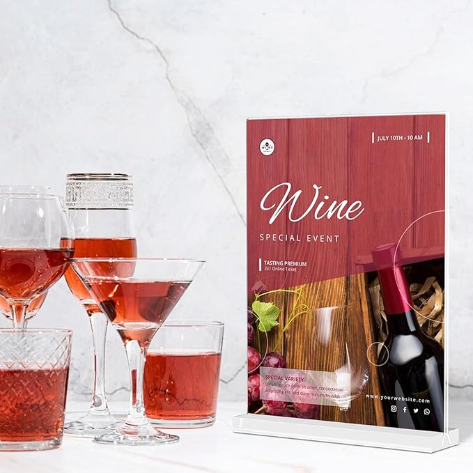 Acrylic Sign Holder 8.5x11 Inches 12 Pack T Shape Desktop Display Stand Vertical Double Sided Clear Table Menu Flyer Holder for Restaurants, Office, Shop, Wedding