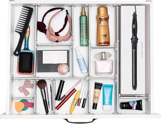 Practical Comfort FLEXIVIDER Aluminum Drawer Organizer - 9 Telescopic Dividers Set - Champagne