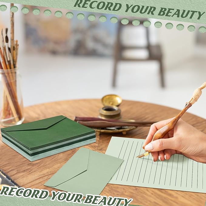 100 Pcs Stationery Lined Stationery Paper and Envelopes Set Includes 50 Letter Writing Paper and 50 Envelope for Office, 5.5 x 8.25 Inch(Sage Green)