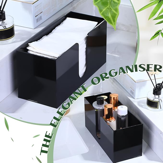 Mumufy 2 Pcs Fold Paper Towel Dispenser Countertop Napkins Dispenser Napkin Holder Multifold Disposable Acrylic Paper Towel for Z or C Fold (Black)
