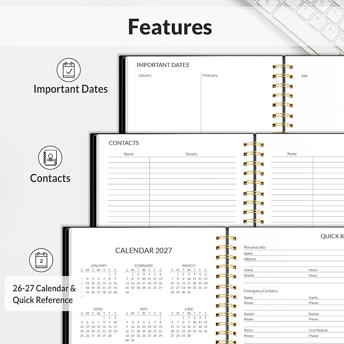 2026 Planner SUNEE Weekly and Monthly Planner - January 2026-December 2026, 6.4" x 8.3" Half Weekly Half Note, Daily 2026 Calendar Planner with PVC Waterproof Cover, Monthly Tab, Note, Bookmark, Black