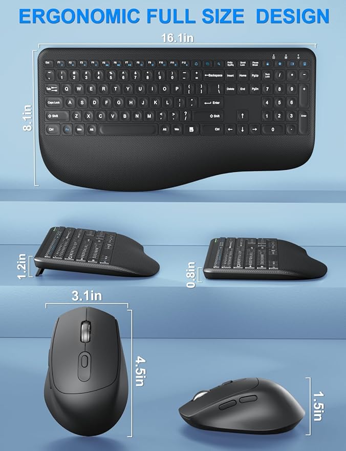 Wireless Keyboard and Mouse Combo, Full-Sized 2.4GHz Comfortable Palm Rest and Optical Wireless Mouse for Windows, Mac OS PC/Desktops/Computer/Laptops(Carbon Black)