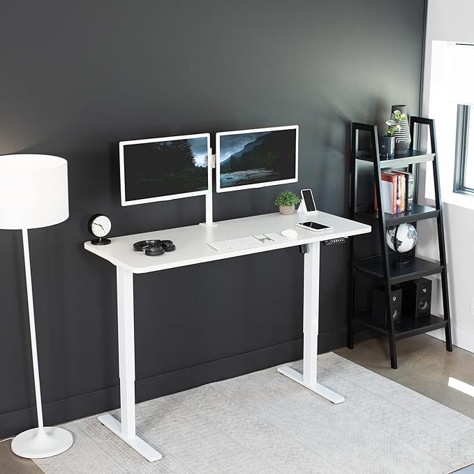 VIVO Electric 60 x 24 in Standing Desk, Memory Height Adjustment, 1B Series, One-Piece White Top, White Frame, DESK-KIT-1W6W