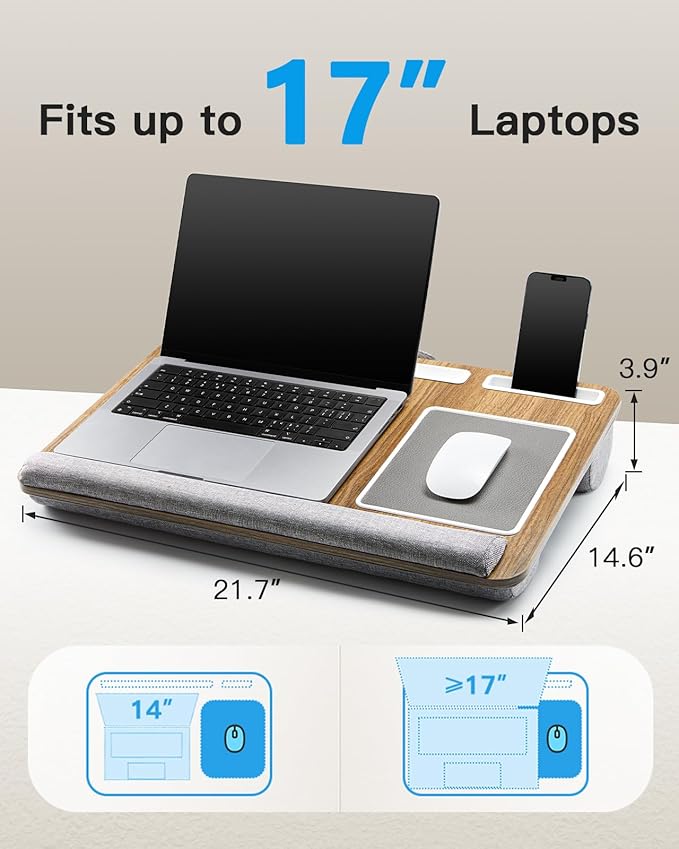HUANUO Lap Desk - Fits up to 17 inches Laptop Desk, Built in Mouse Pad & Wrist Pad for Notebook, MacBook, Tablet, Laptop Stand with Tablet, Pen & Phone Holder - HNLD6
