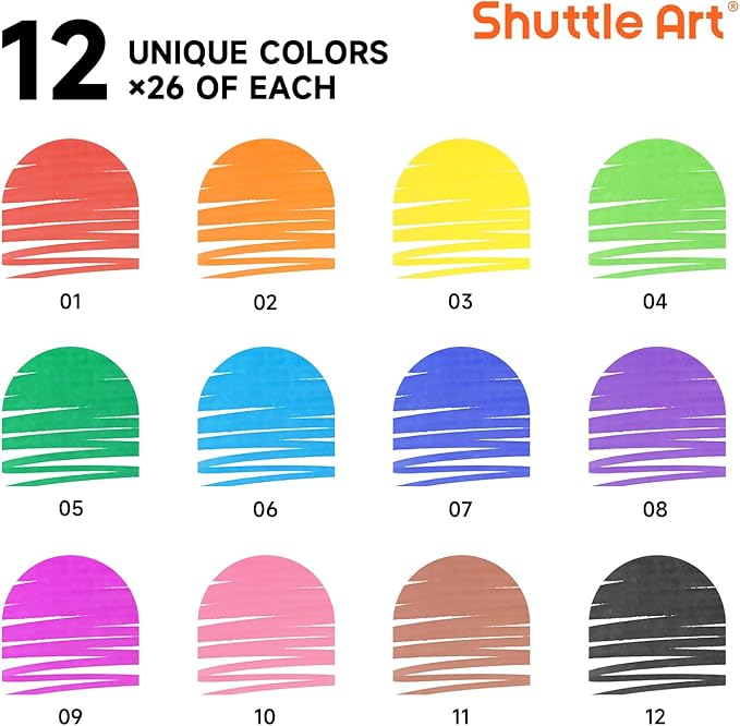 Shuttle Art 312 Pack Washable Super Tips Markers, 12 Assorted Colors Conical Tip Large Markers Bulk with a Box, Bonus Caps, Home Classroom School Supplies for Toddlers Kids Adults Students Teachers