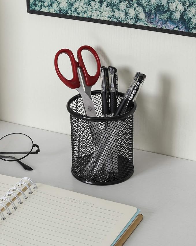 EasyPAG Metal Mesh Pen Holder for Desk Office Black 2 Pack Pencil Holder, Pen Holder Cup, Pencil Cup Holder, Pen Organizer