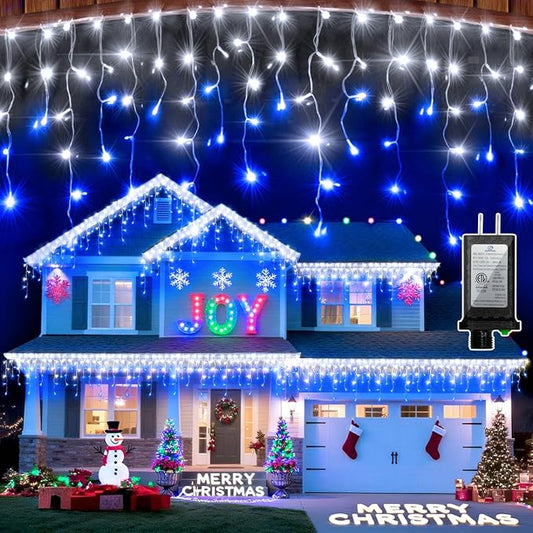 1332 LED Christmas Lights with 296 Drops,132ft 12 Modes Hanging ice String Lights with Timer & Dimmable & Waterproof, Plug-in Fairy Lights for Holiday Wedding Party Christmas Decor Blue & CoolWhite